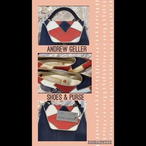 Andrew Geller Red Black and White formal shoes & handbag w/strap set